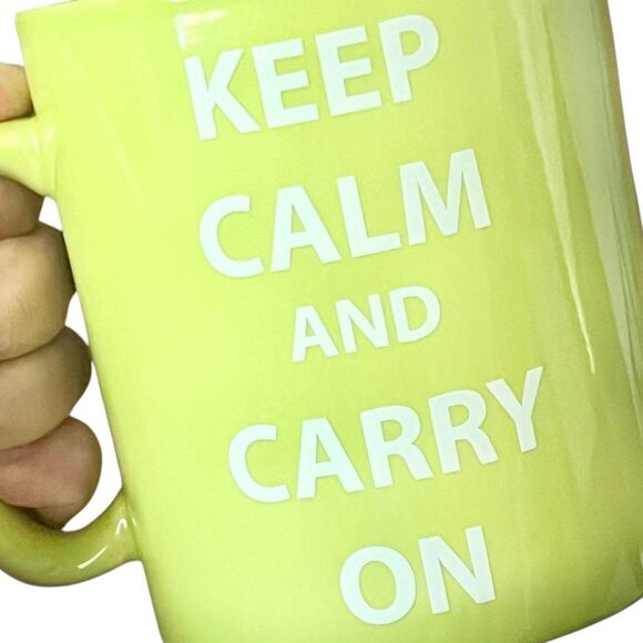 Lime Green Keep Calm and Carry On Coffee Mug w Silicone Lid - Picture 8 of 9